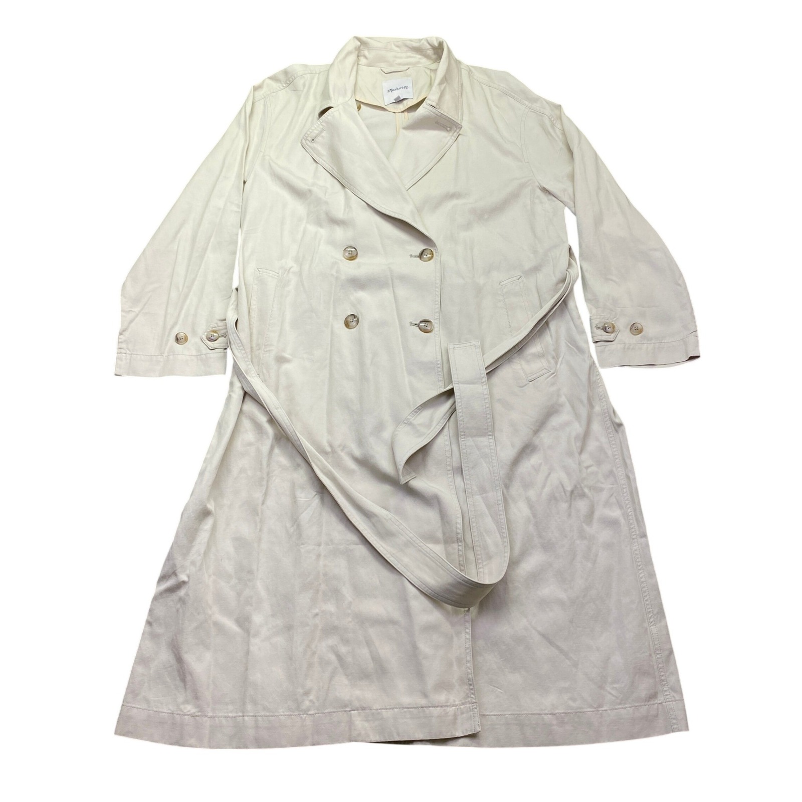 Madewell Belted Trench Coat Drapey Twill Linen Blend Xl Ns375 Belted Outerwear
